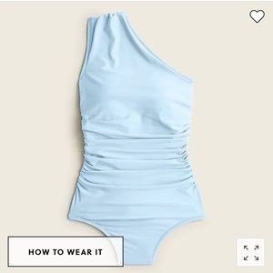 J. Crew Long torso Ruched one-shoulder one-piece in Pale Seascape